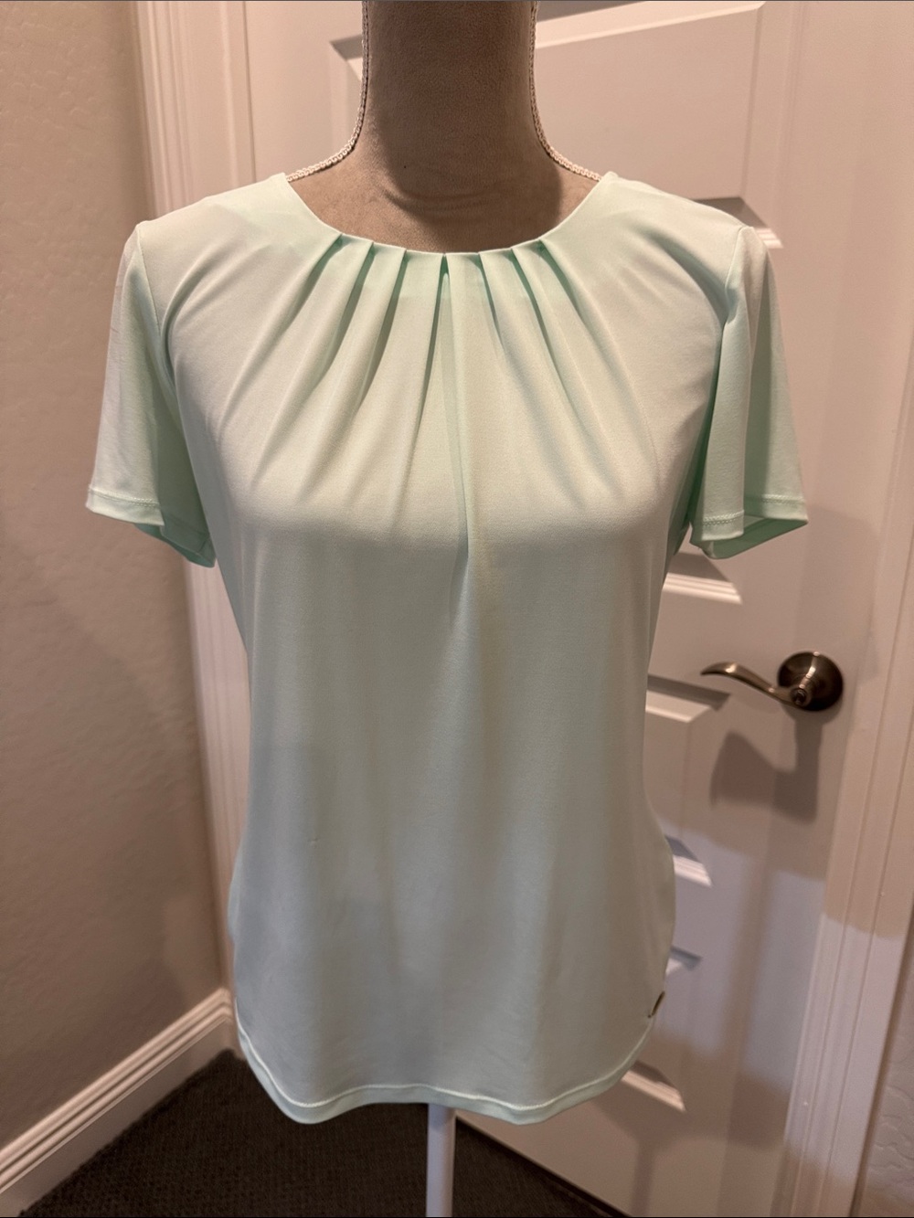 Calvin Klein Mint Short Sleeve Pleated Neck Tee